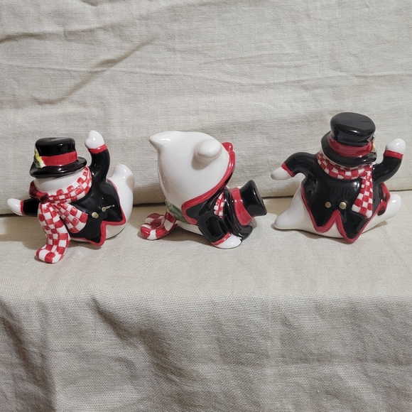 Set of 3 FITZ & FLOYD Holly Jolly Snowman Tumbler Christmas Figurines - Picture 2 of 8